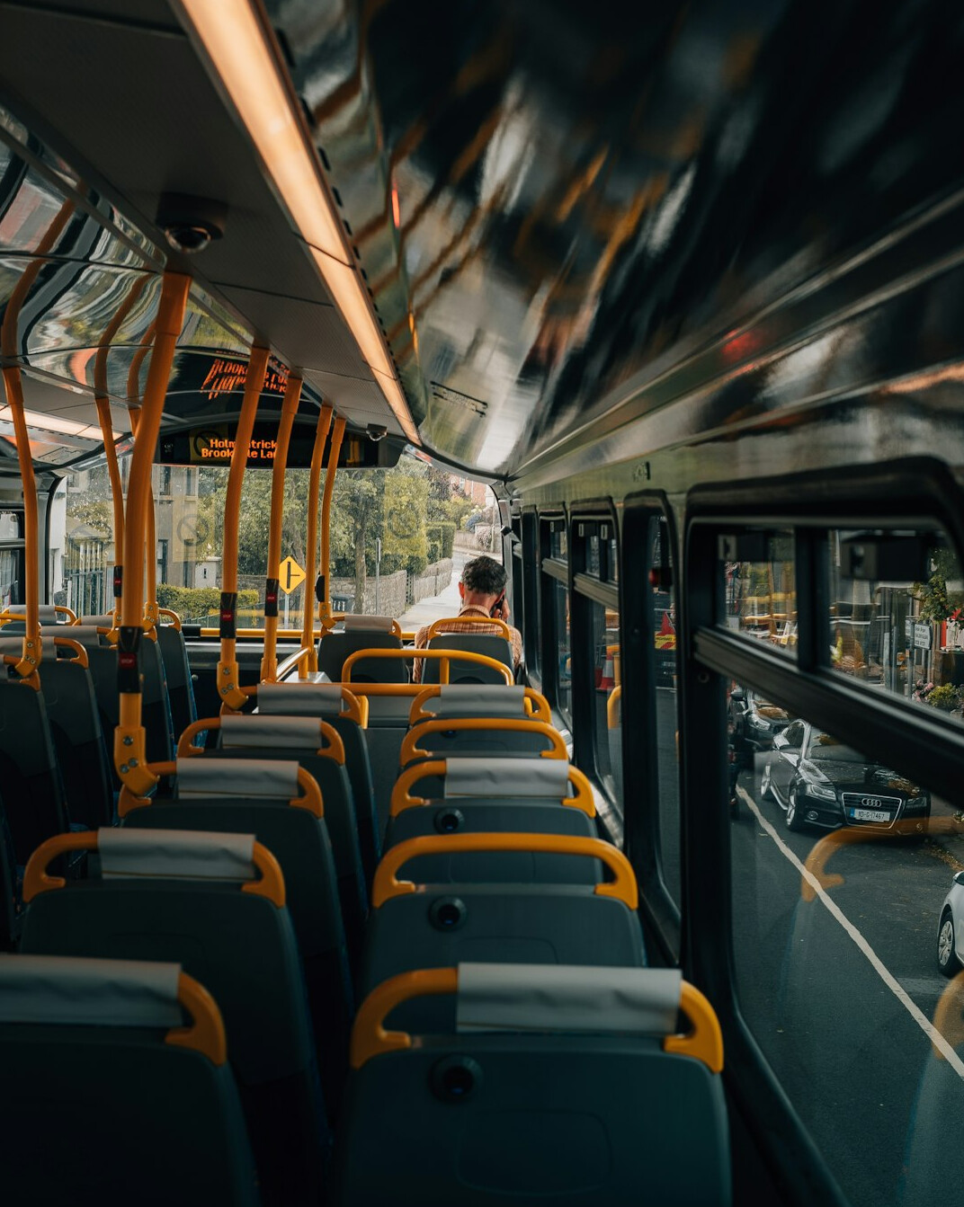 Close view of commuters boarding a city bus